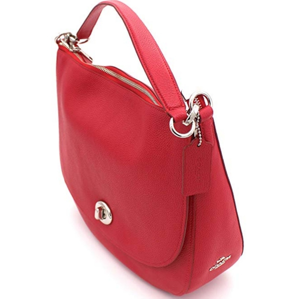 Coach Bag Turnlock Hobo Luxe Pebble Leather Tru Red Convertible To Crossbody NWT - Picture 2 of 7